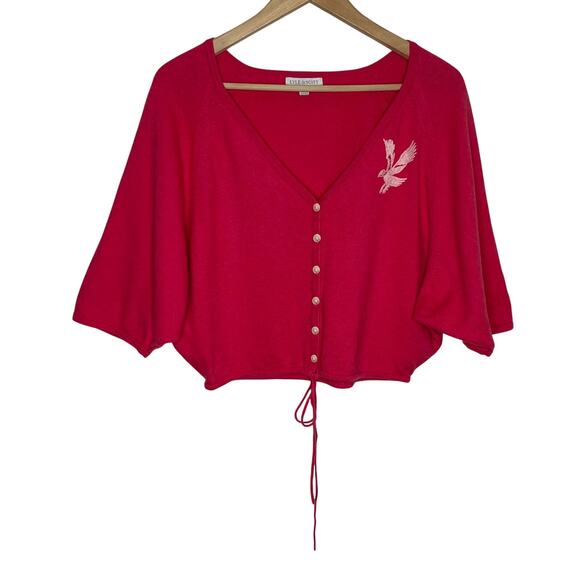 Lyle & Scott Scotland Wool Blend Knit Top Womens Small Pink Cropped Embroidered - Picture 1 of 8